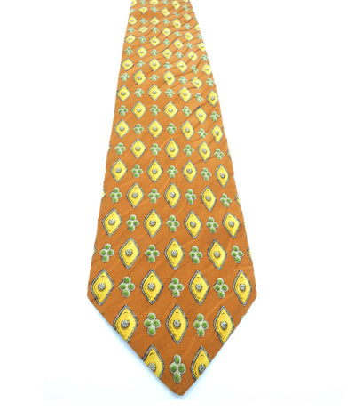 Valentino Pumpkin and Yellow Graphic Print Silk Tie Ties Valentino