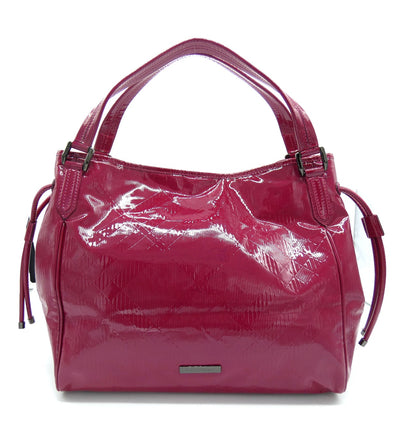 Burberry Large Raspberry Patent Check Embossed Bilmore Handbag Bag Burberry
