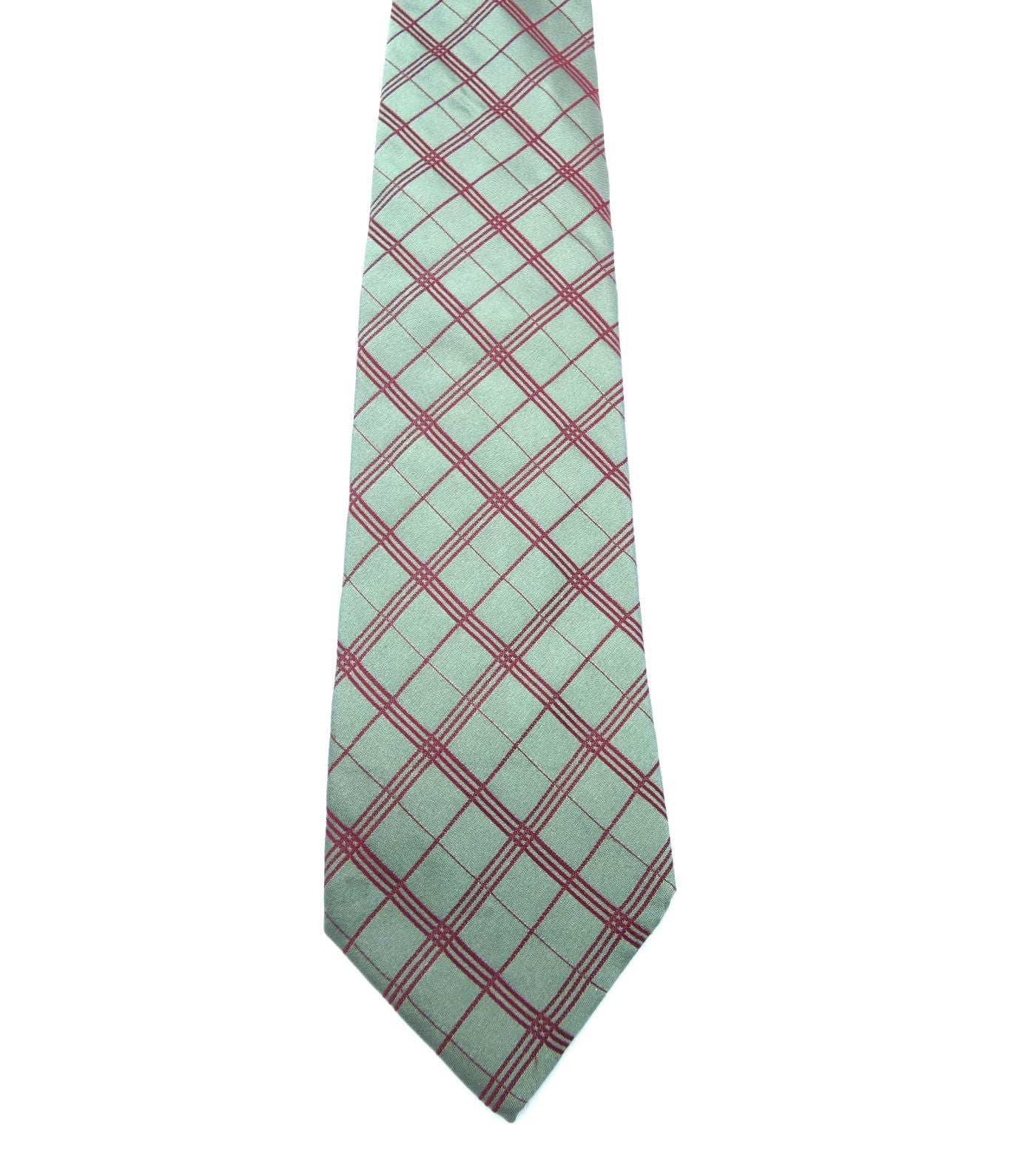 Burberry Silver and Bordeaux Nova Check Silk Tie Ties Burberry