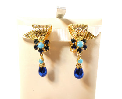 Christian Dior Bijoux Vintage Blue and Gold Drop Earrings Earrings Christian Dior