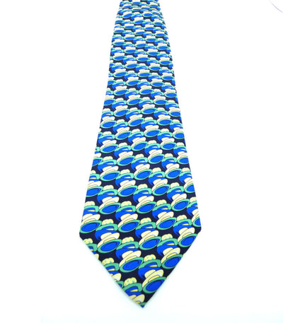 Fendi Vintage Blue Hats Silk Tie Ties Fendi