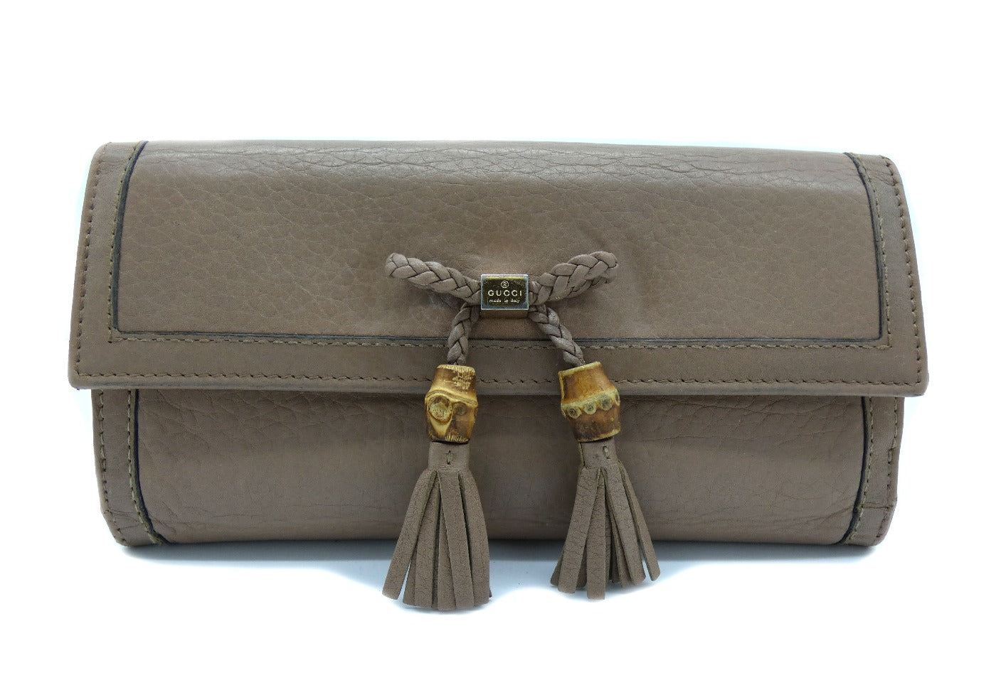 Gucci Beige Leather Bamboo Tassel Bow Flap Wallet Wallet Gucci