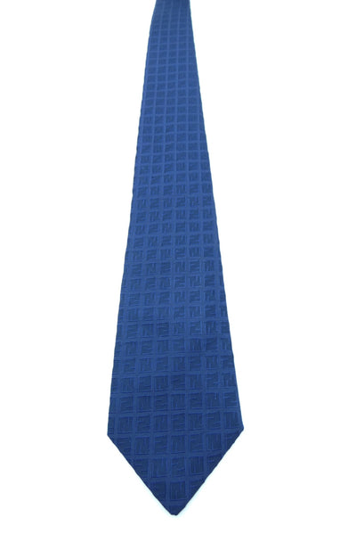 Fendi Blue FF Monogram Graphic Silk Tie Ties Fendi