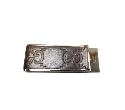 Gucci Silver and Brown GG Leather Money Clip Wallet Gucci
