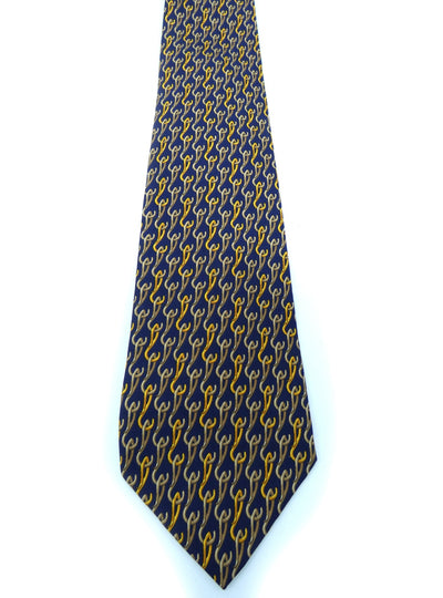 Gucci Vintage Blue and Gold Hook Graphic Silk Tie Ties Gucci