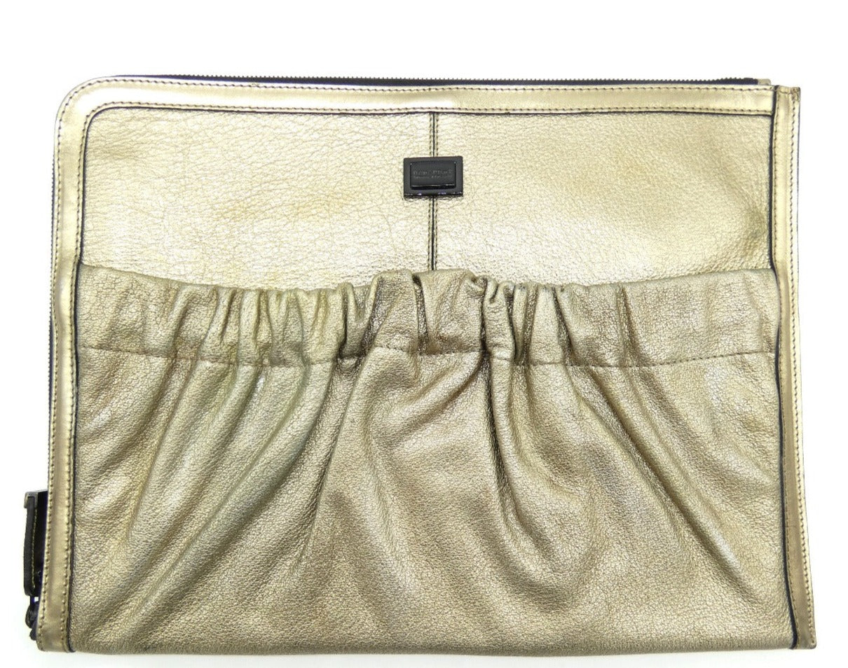 Burberry Gold Metallic Portfolio/Brief Clutch Bag Burberry