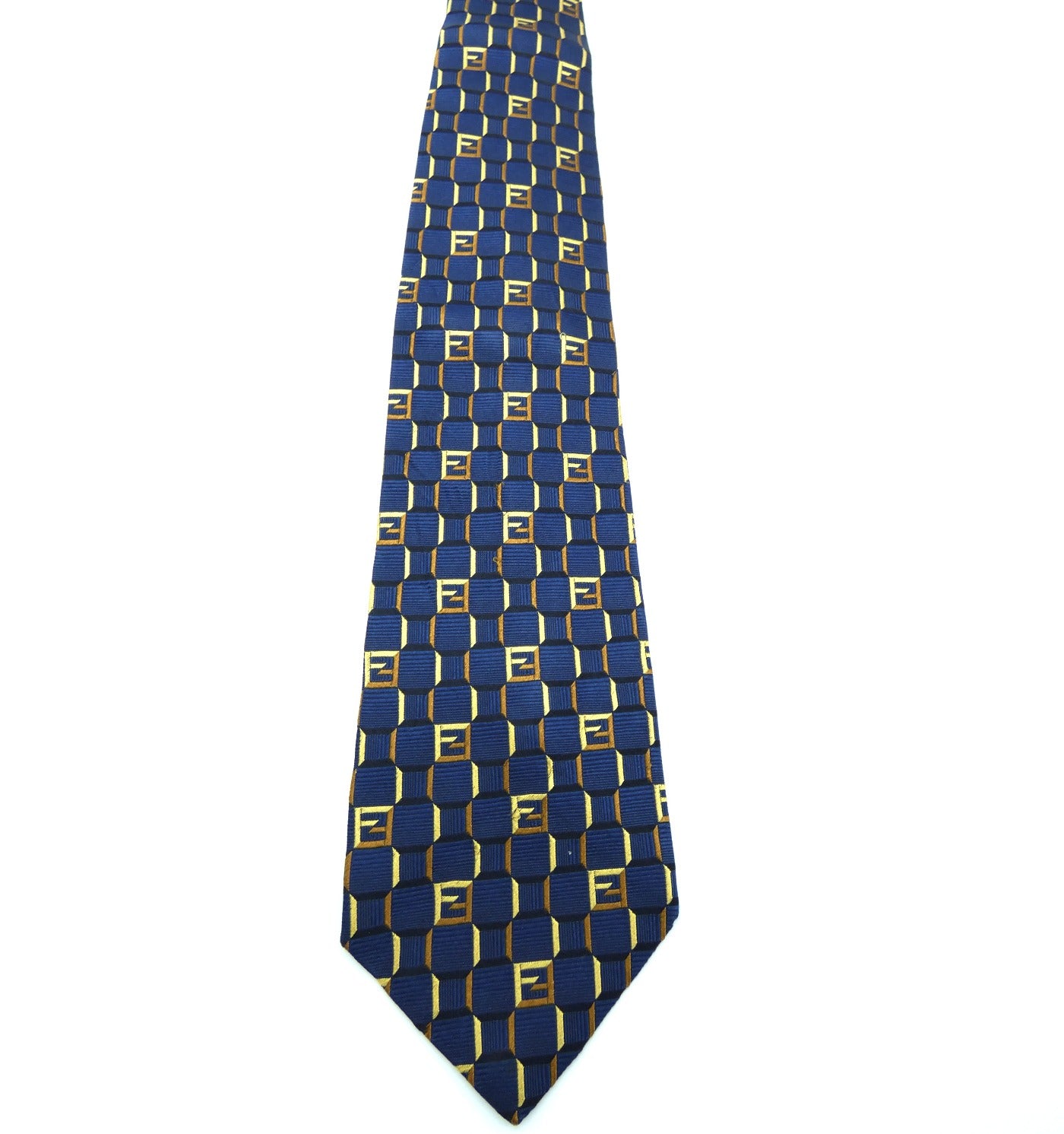 Fendi Blue and Grey Graphic Print Silk Tie Ties Fendi
