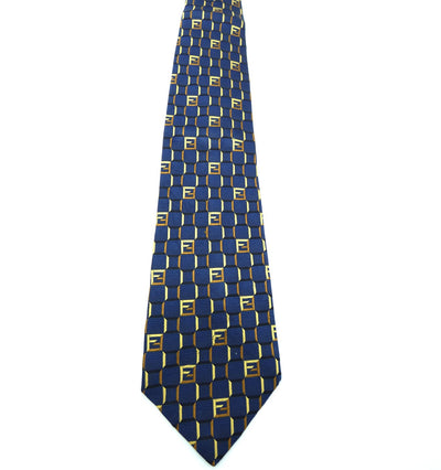 Fendi Blue and Grey Graphic Print Silk Tie Ties Fendi