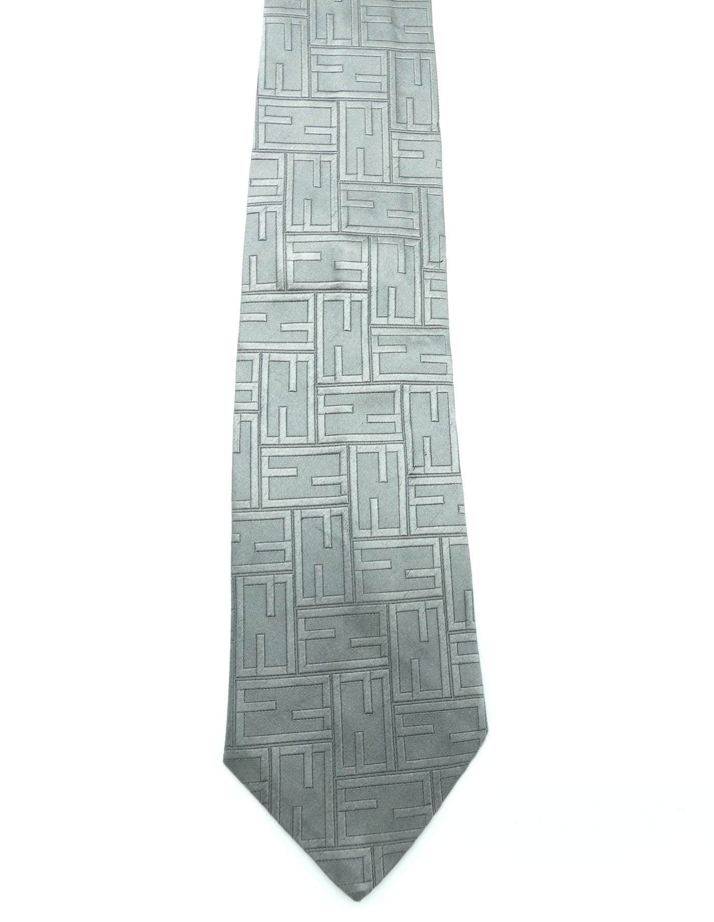 Fendi Grey FF Monogram Graphic Silk Tie Ties Fendi