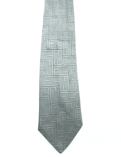 Fendi Grey FF Monogram Graphic Silk Tie Ties Fendi