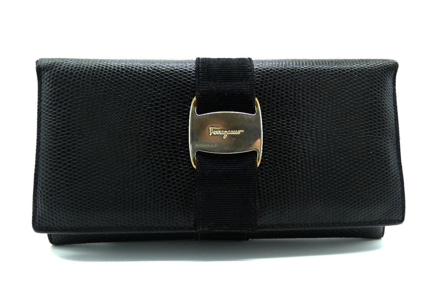 Salvatore Ferragamo Vera Black Pebbled Vintage Leather Wallet Wallet Salvatore Ferragamo