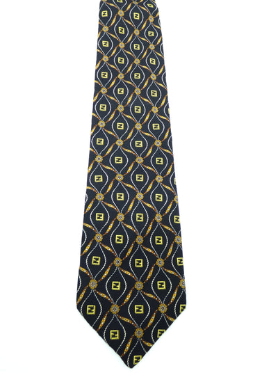 Fendi Vintage Graphic Navy and Gold Graphic Silk Tie Ties Fendi