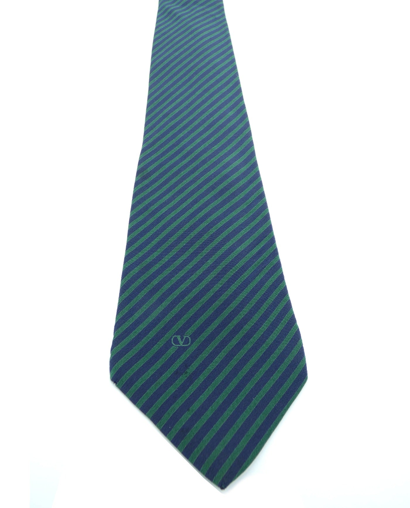 Valentino Blue and Green Vertical Stripe Silk Tie Ties Valentino