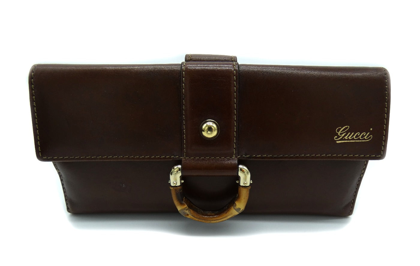 Gucci Bamboo and Brown Leather Vintage Continental Wallet Wallet Gucci
