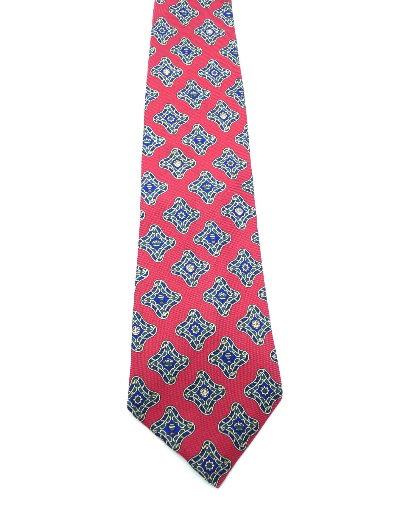Burberrys Vintage Red and Navy Graphic Print Silk Tie Ties Burberry