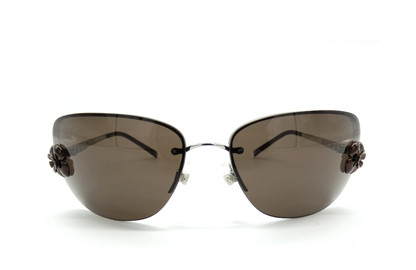 Chanel Brown Camellia Flower Rimless CC Sunglasses 4135 Sunglasses Chanel