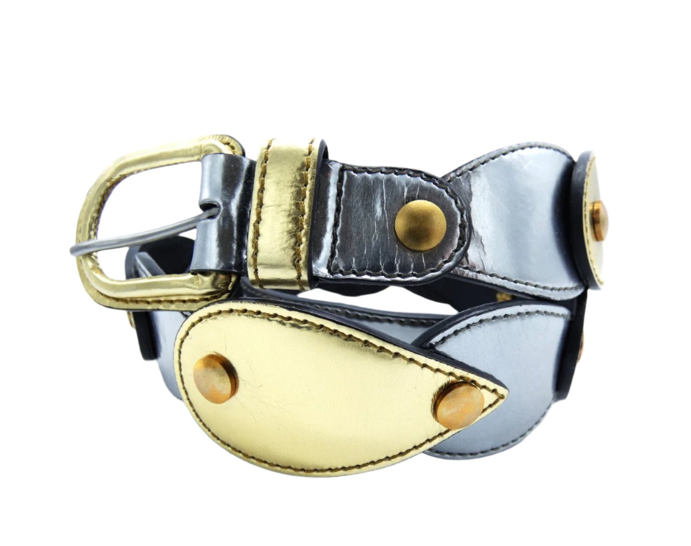 Miu Miu Silver and Gold Teardrop Tile Leather Belt Belt Miu Miu