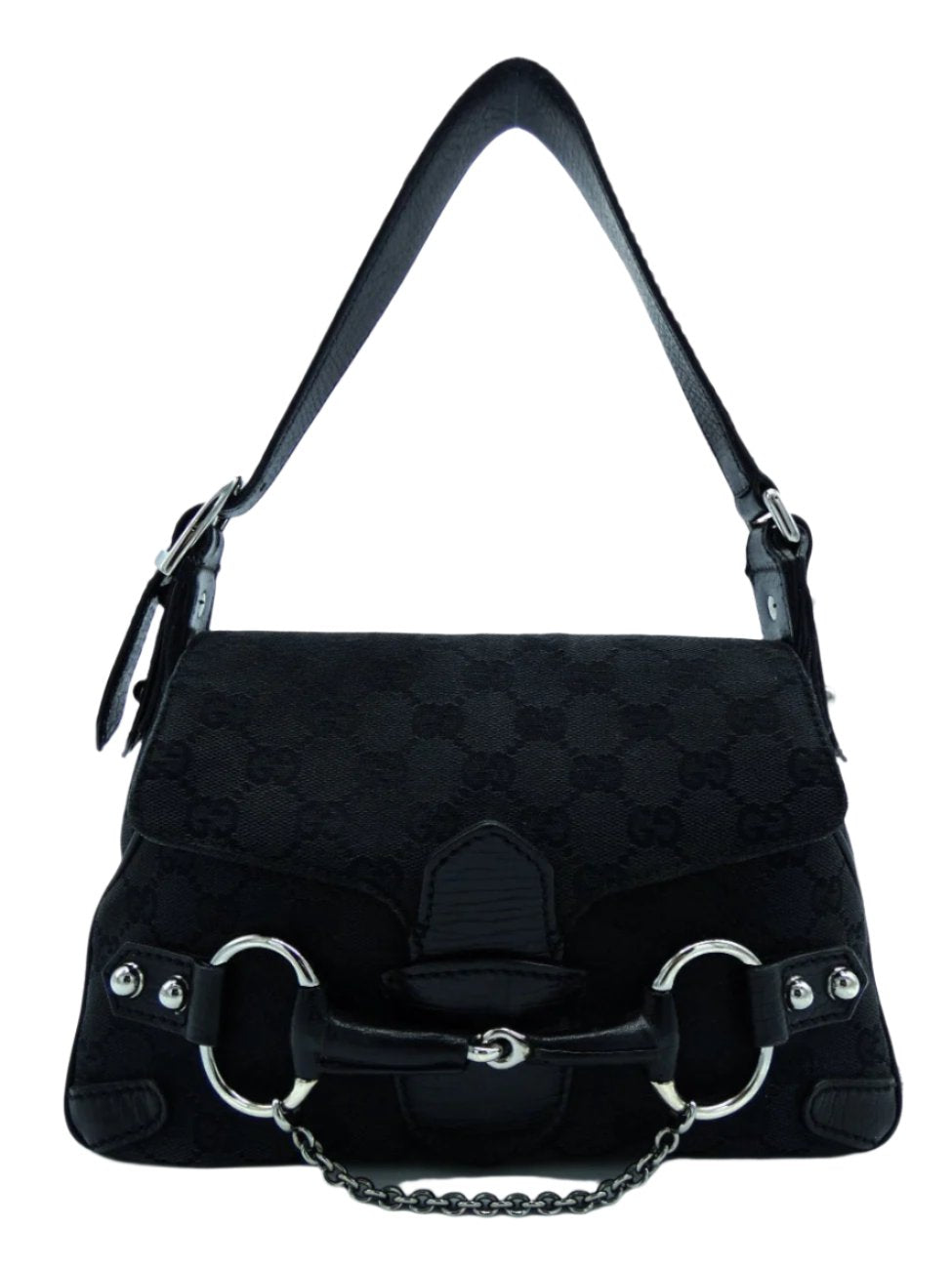 Gucci Black GG Canvas Horsebit Chain Flap Bag Bag Gucci