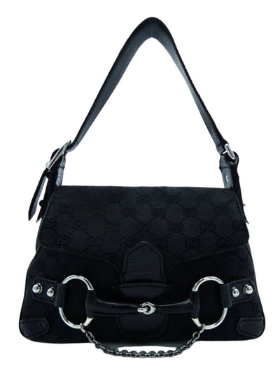 Gucci Black GG Canvas Horsebit Chain Flap Bag Bag Gucci