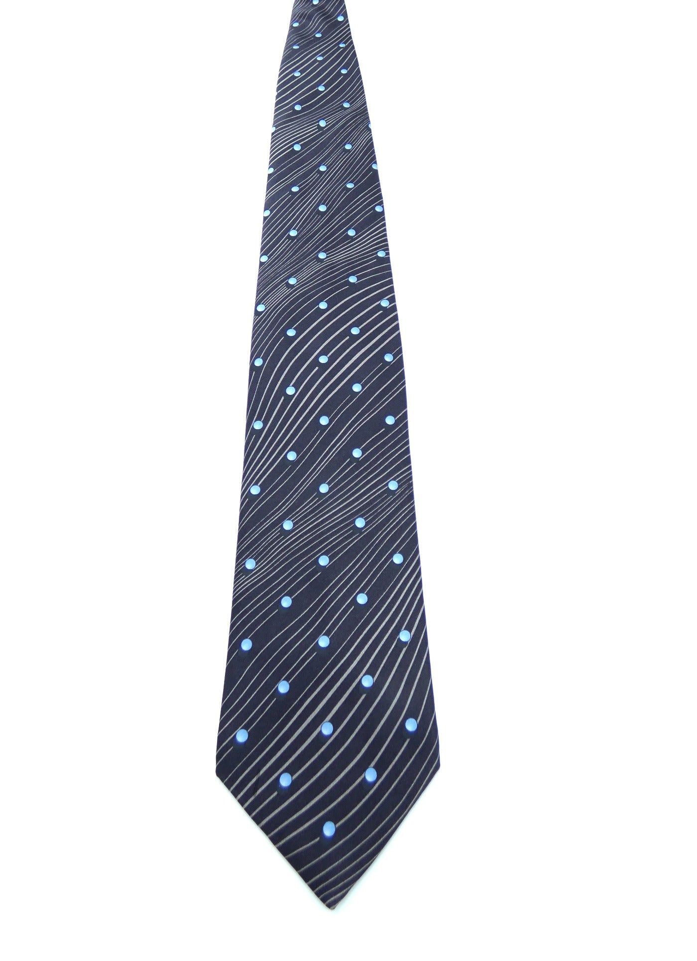 Lanvin Blue Dot and Stripe Graphic Silk Tie Ties Lanvin