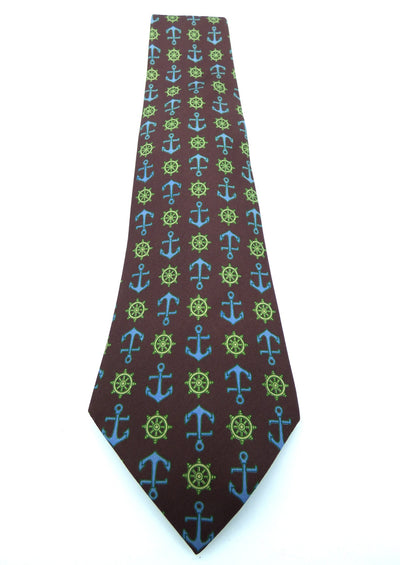 Gucci Vintage Brown Blue and Green Nautical Graphic Silk Tie Ties Gucci