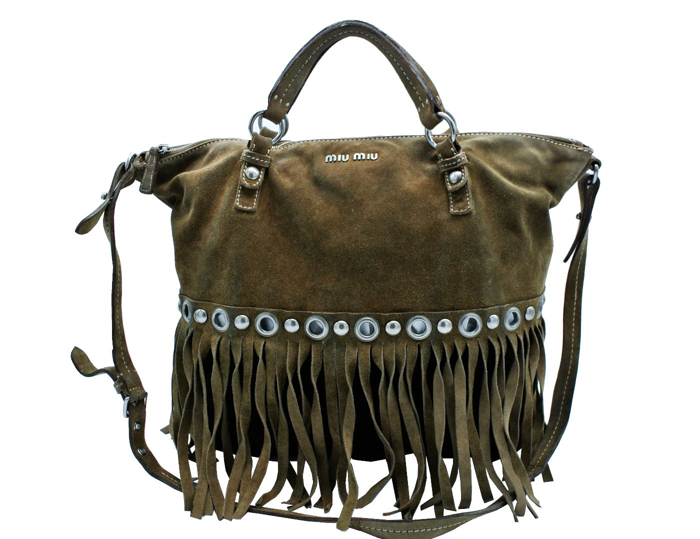 Miu Miu Vintage Brown Suede Fringed Large Tote Bag Miu Miu