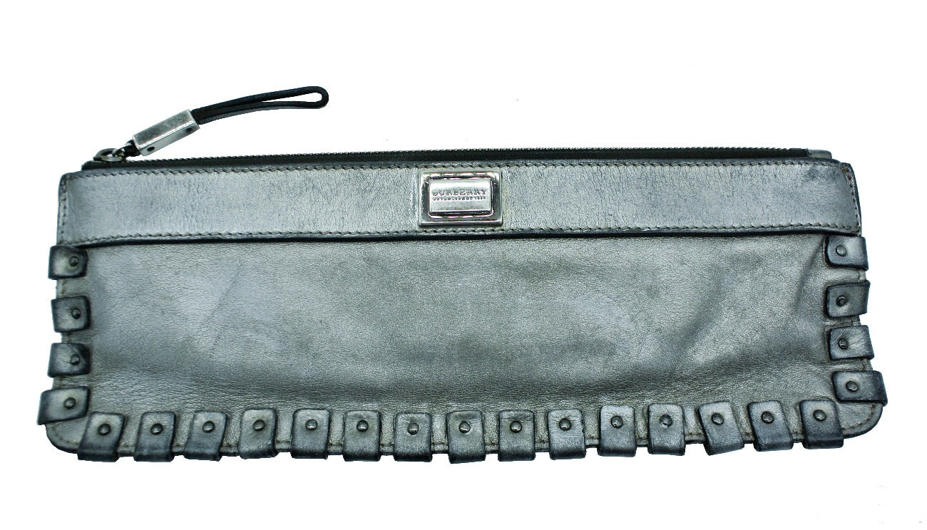 Burberry Silver Leather Wristlette Bag Burberry