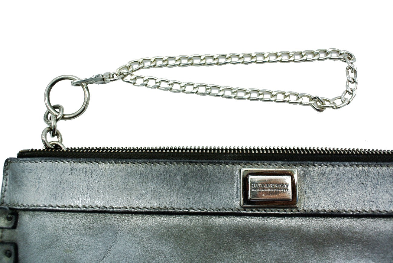 Burberry Silver Leather Wristlette Bag Burberry