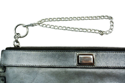 Burberry Silver Leather Wristlette Bag Burberry