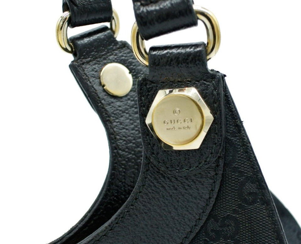 Gucci Vintage Black GG Canvas and Leather Charmy Hobo Bag Gucci