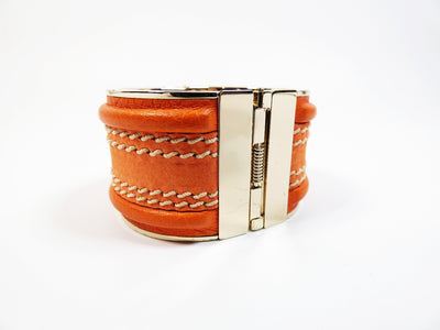 Burberry Pumpkin Leather Wide Hinged Bangle Bracelet Burberry