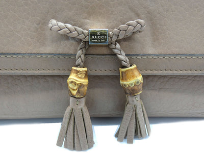 Gucci Beige Leather Bamboo Tassel Bow Flap Wallet Wallet Gucci