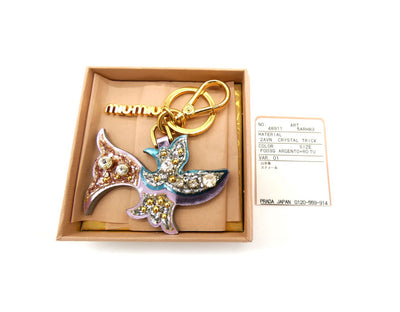 Miu Miu Leather and Crystal Art Keychain Keychains Miu Miu