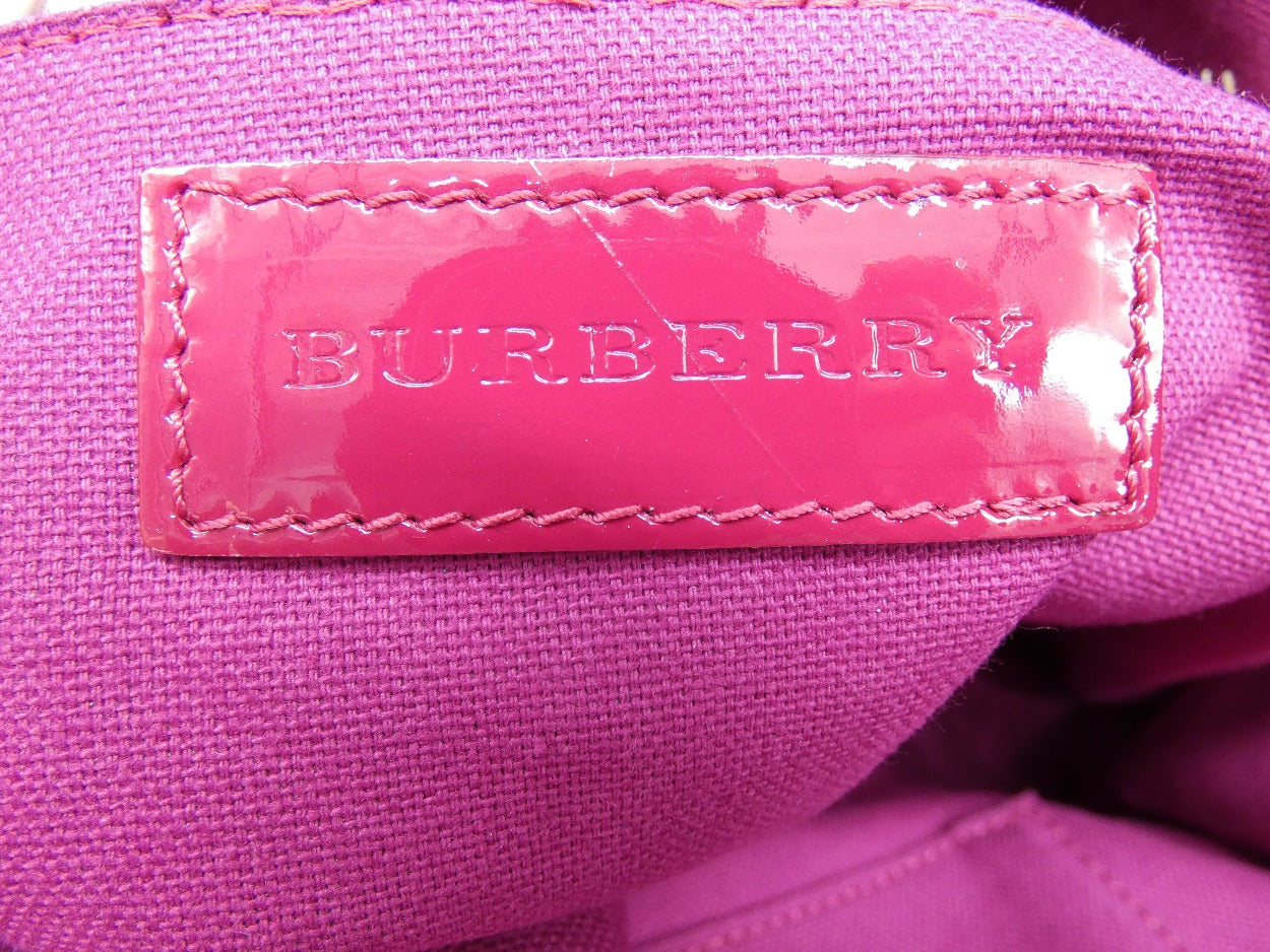 Burberry Large Raspberry Patent Check Embossed Bilmore Handbag Bag Burberry