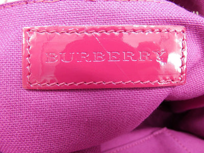 Burberry Large Raspberry Patent Check Embossed Bilmore Handbag Bag Burberry