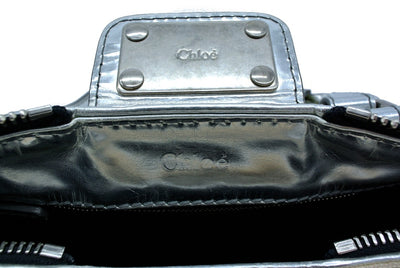 Chloe Silver Leather and Cream Linen Large Paddington Bag Chloe