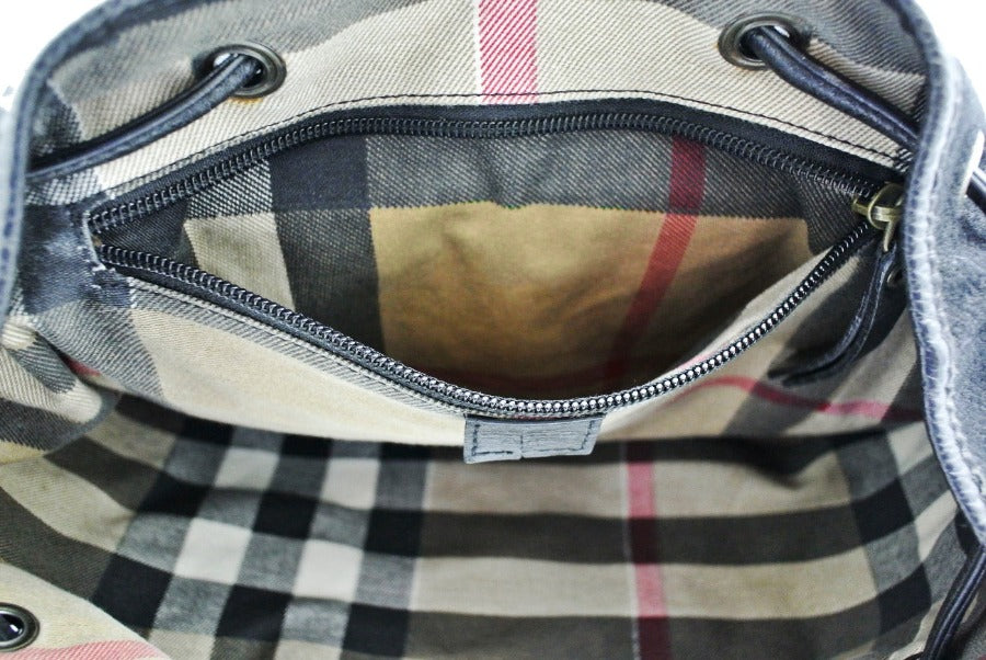 Burberry Vintage Black Leather and Wool Backpack Bag, Backpack Burberry