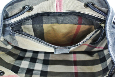 Burberry Vintage Black Leather and Wool Backpack Bag, Backpack Burberry