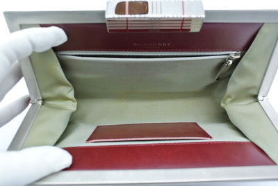 Burberry Vintage Red Satin and Silver Clutch Bag Burberry