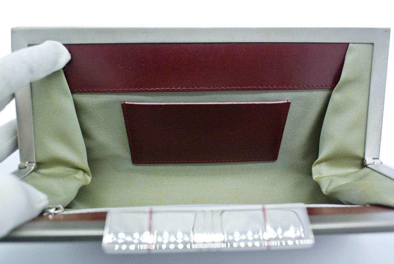 Burberry Vintage Red Satin and Silver Clutch Bag Burberry