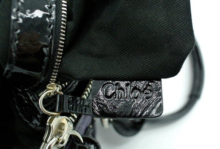 Chloe レザー ファー モカシン 黒 Chloe Lilac and Black Patent Leather Mini Paddington Bag