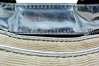 Chloe Silver Leather and Cream Linen Large Paddington Bag Chloe