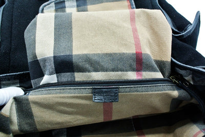 Burberry Vintage Black Leather and Wool Backpack Bag, Backpack Burberry