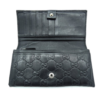 Gucci Black Leather Vintage GG Guccissima Long Wallet Wallet Gucci