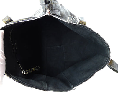 Miu Miu Dark Brown Crackled Leather Studded Tote Bag Miu Miu