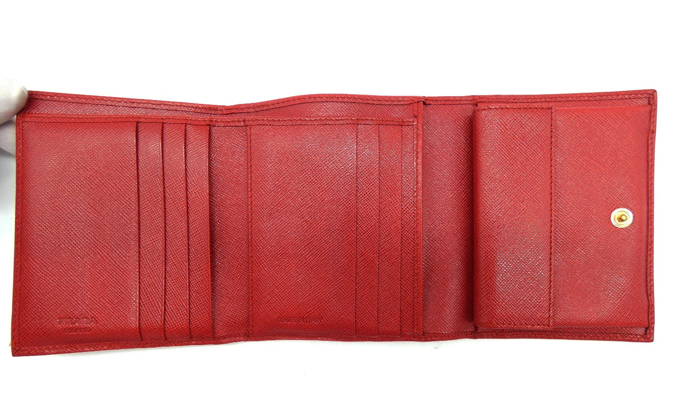 Prada Red Saffiano Flap Compact Wallet Wallet Prada