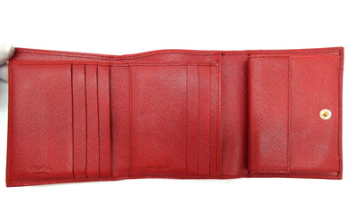 Prada Red Saffiano Flap Compact Wallet Wallet Prada