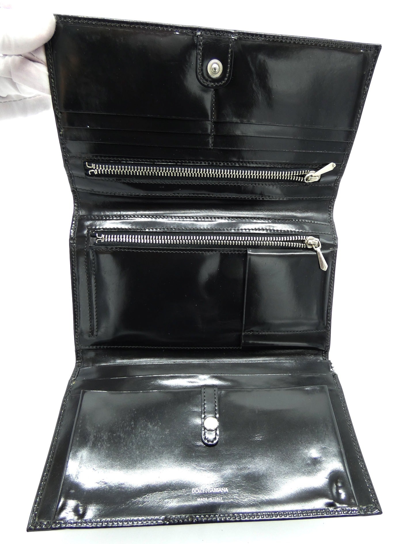 Dolce & Gabbana Black Polished Vintage Organizer Wallet Wallet Dolce & Gabbana