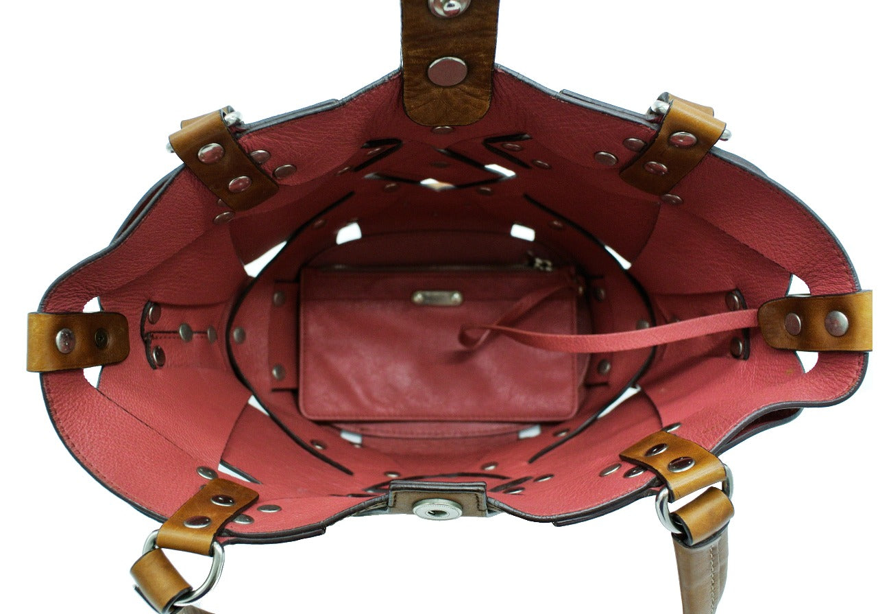 Prada Leather Woven Studded Lattice Shoulder Bag