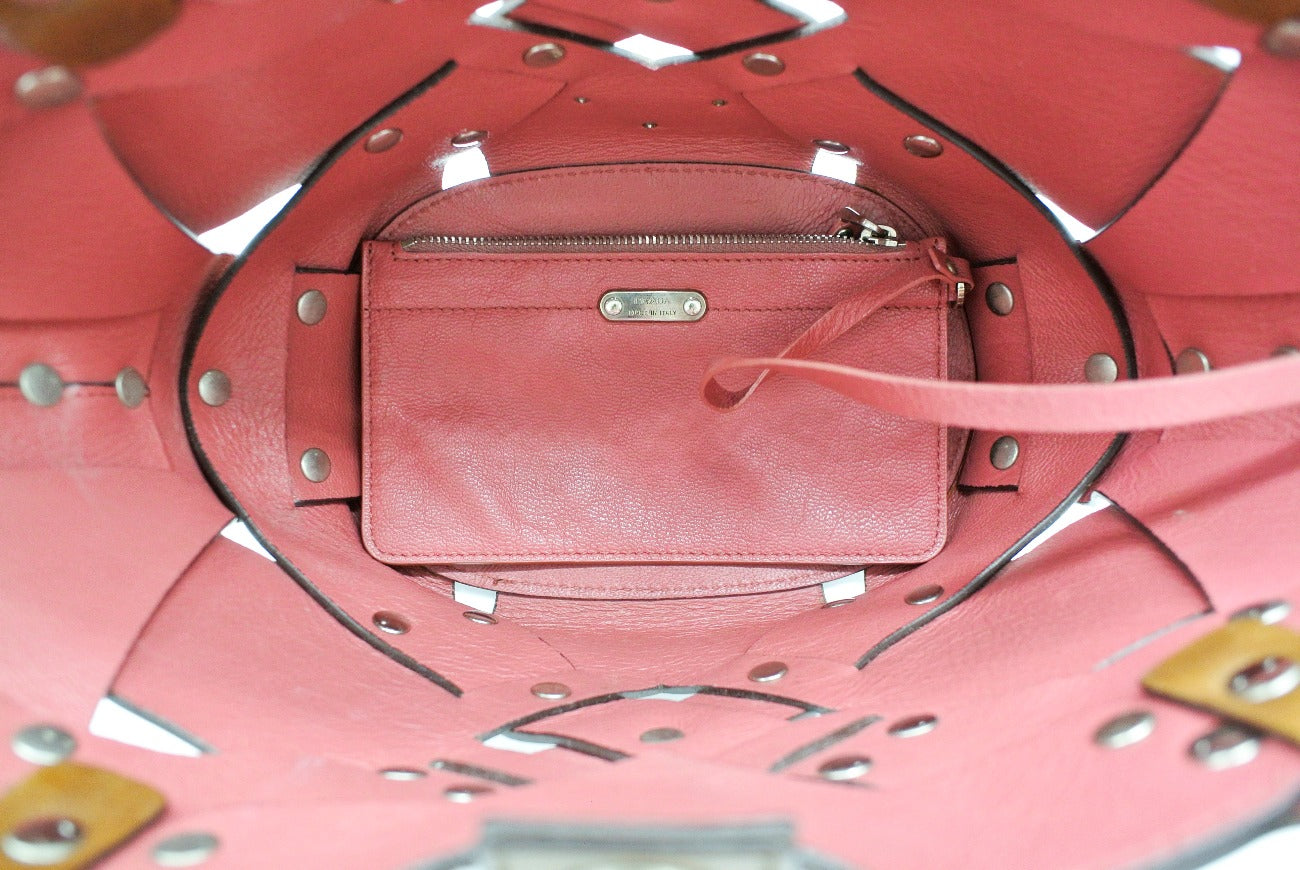 Prada Dark Brown Leather Lattice Handbag Bag Prada